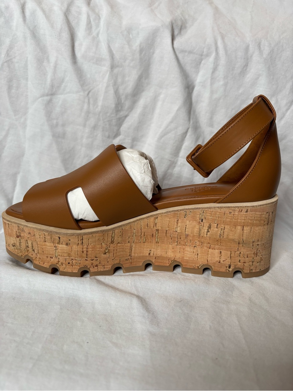 Hermes Brown Cork Wedge Sandals - Picture 4 of 12